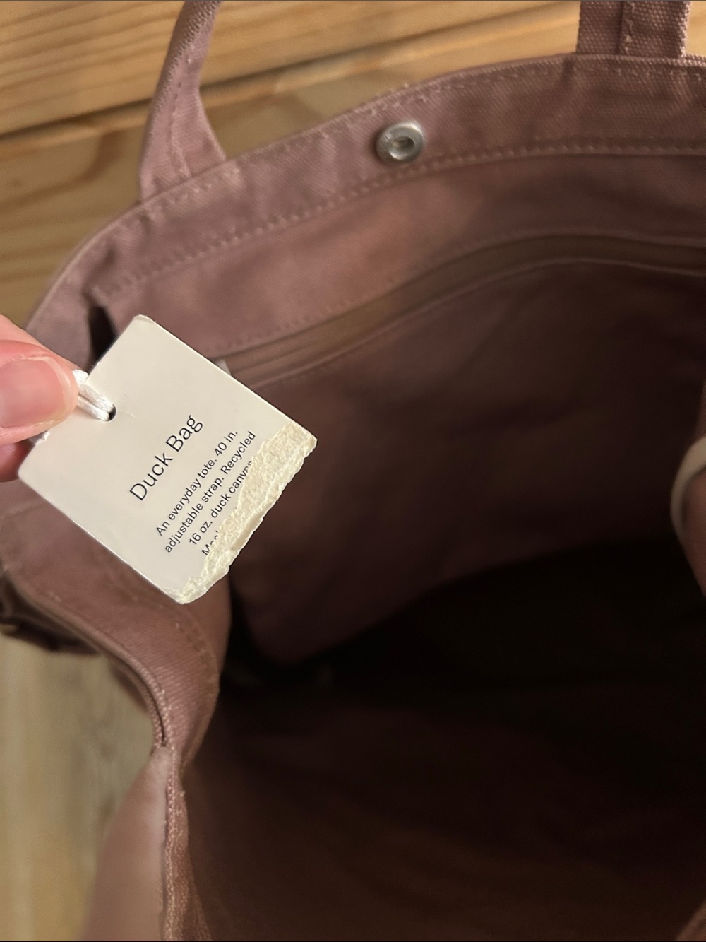 Baggu Duck Bag Mauve Canvas Everyday Tote Bag with Crossbody Strap - Picture 5 of 5